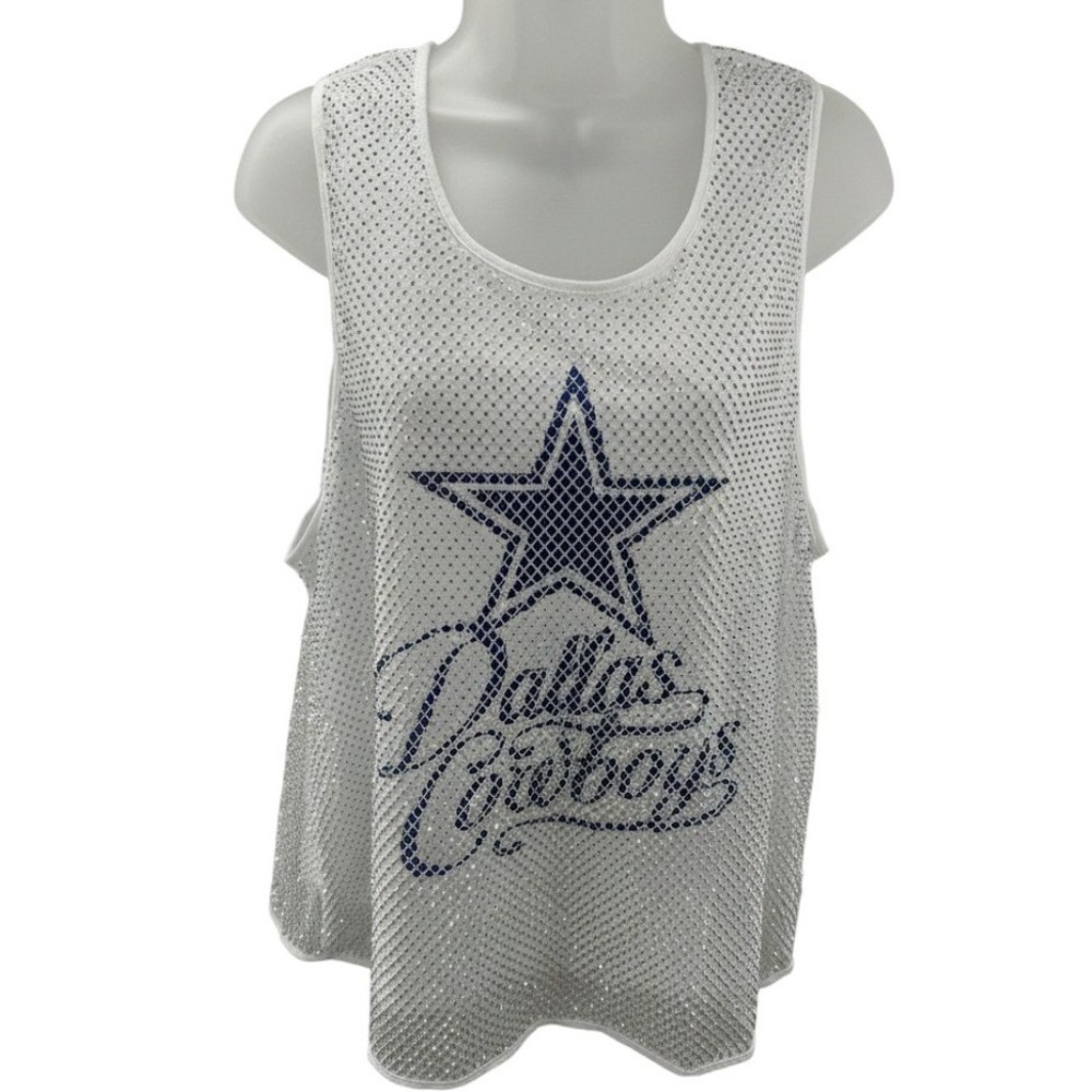 NFL Dallas Cowboys Womens Rhinestone Mesh Tank Top Shirt XLarge NEW
